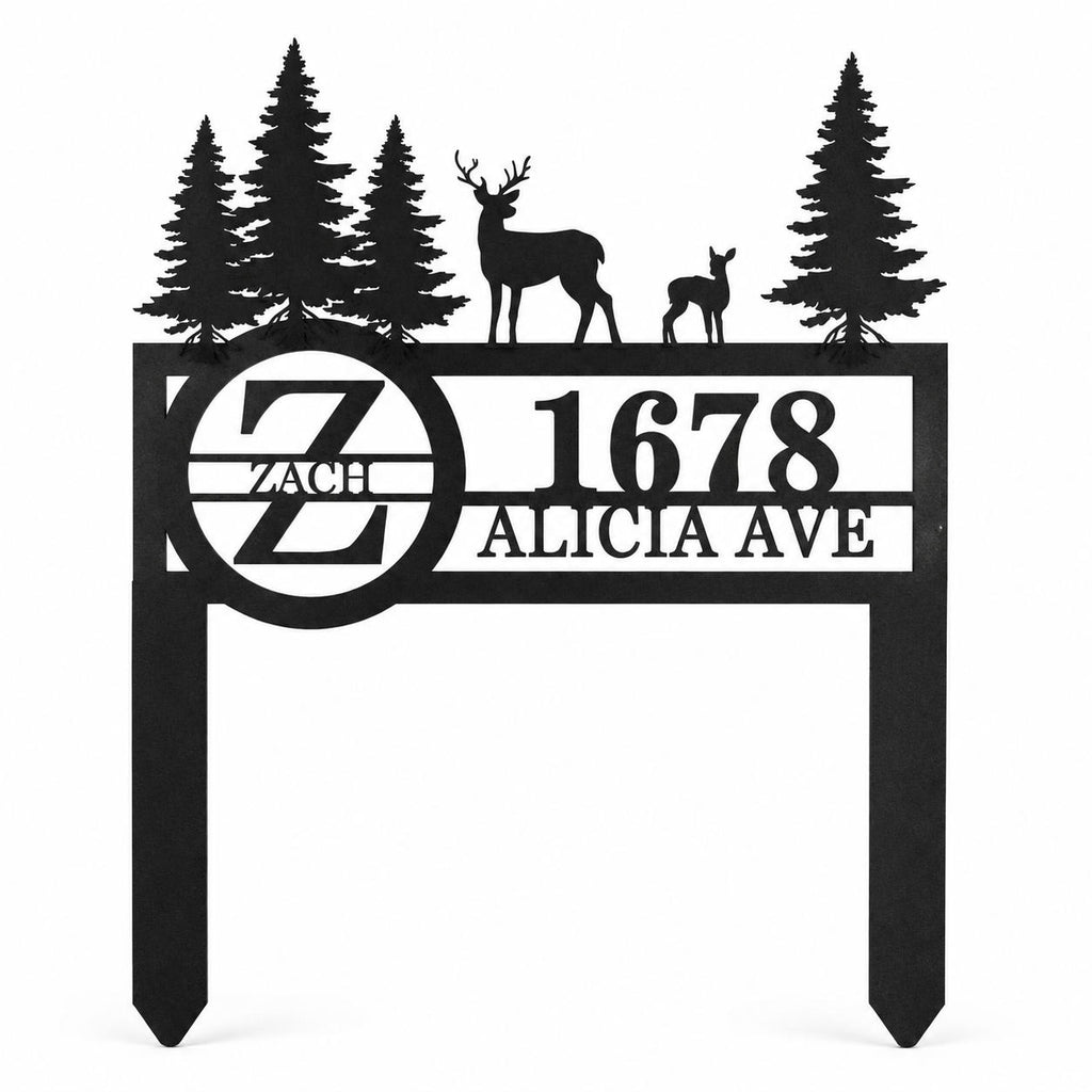 Custom Deer Metal Address Yard Sign