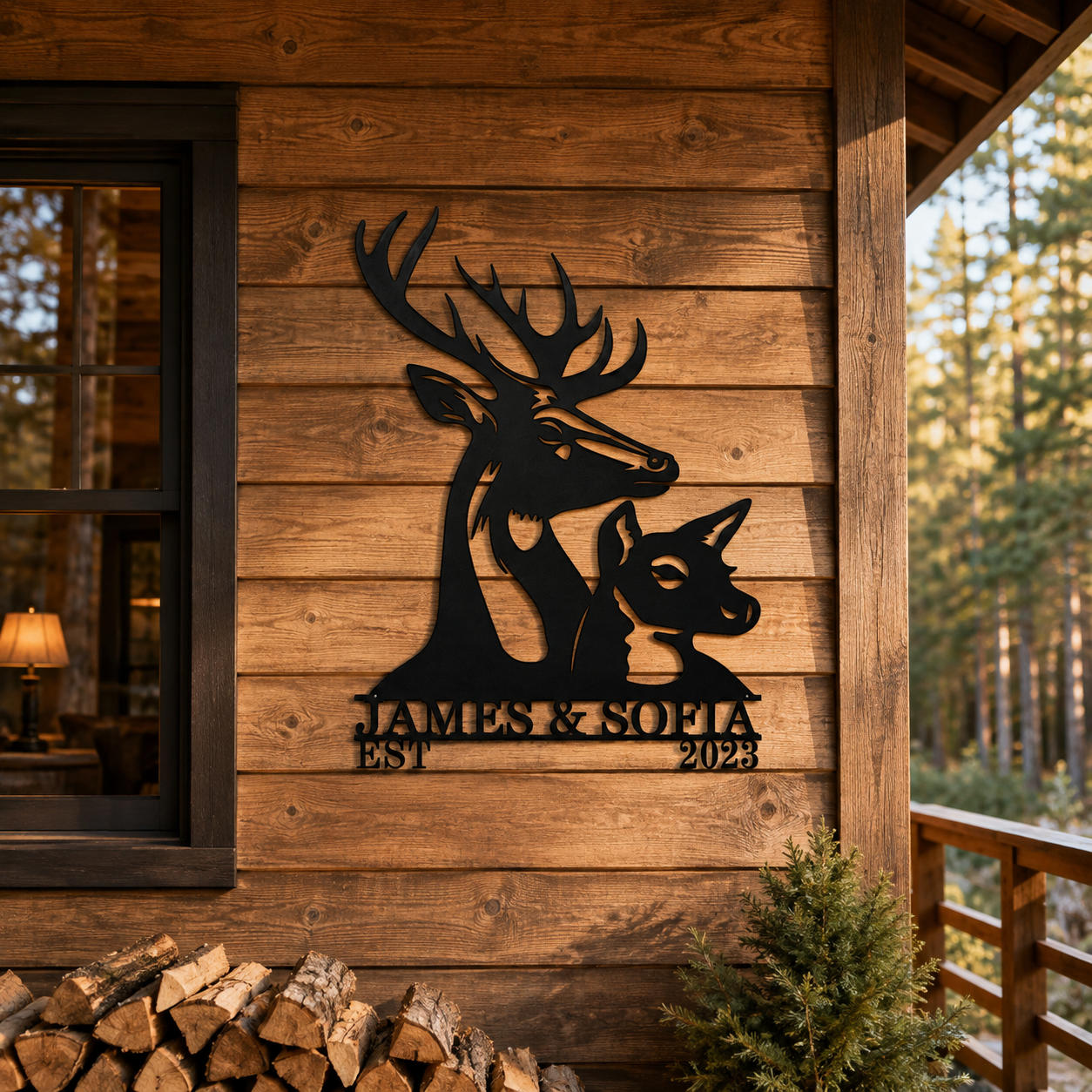 Custom Couple Deer Metal Wall Sign Secondary image
