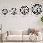Custom round gnome metal sign with personalized shed name, black steel farmhouse garden wall décor