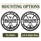 Golf bar metal sign mounting options shown side by side: no holes and two mounting holes on the left and right sides of the outer rim.