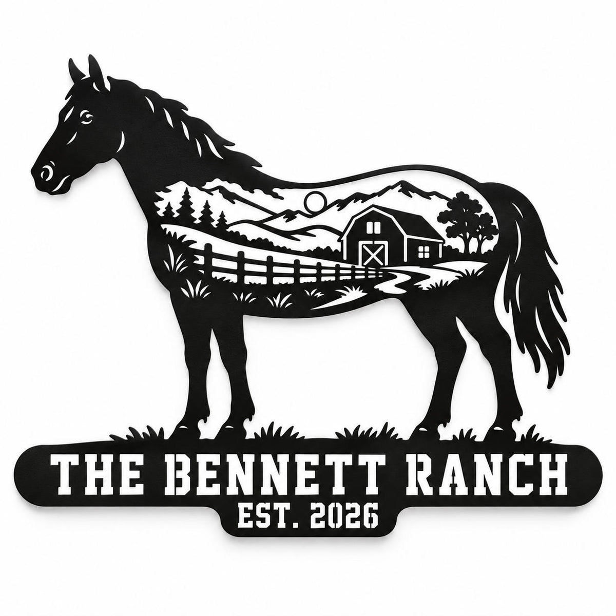 Personalized horse ranch metal sign with custom ranch name and established year. Main image