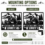 Mounting options for personalized Jeep metal wall art showing no holes and four corner hole styles.