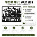 Personalization guide showing how to customize both lines of text on the Jeep metal wall sign.