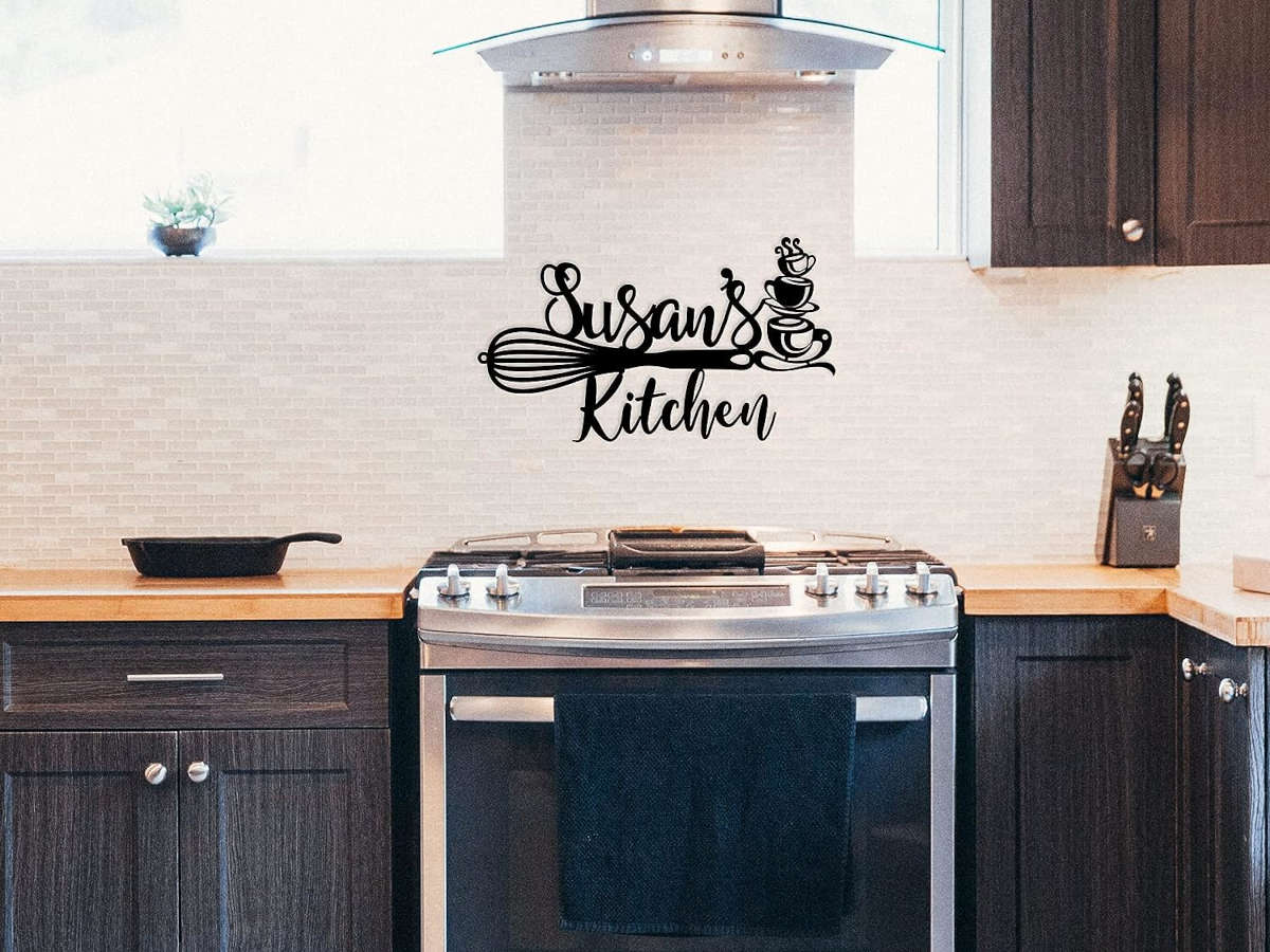 Kitchen Cup Sign Personalized Kitchen Metal Sign - Custom Name Whisk & Coffee Cups ...