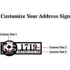 Custom tropical address metal sign with palm trees, ocean design, name Kevin, and house number 1719 for coastal home décor