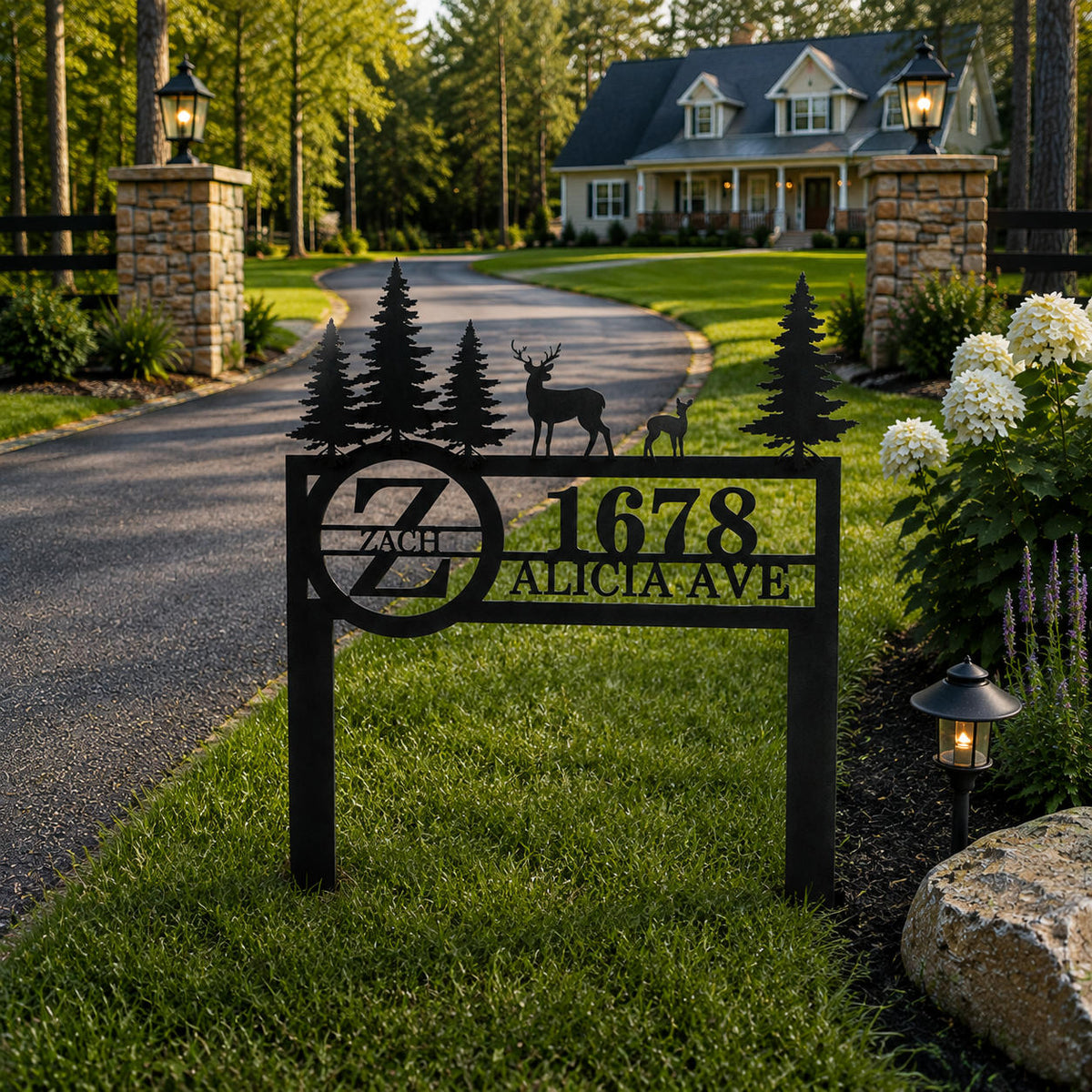 Custom Deer Metal Address Yard Sign
