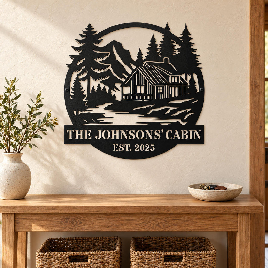 Custom Mountain Cabin Metal Sign Art