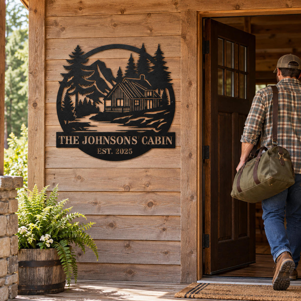 Custom Mountain Cabin Metal Sign Art