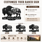 Customization guide for adding a ranch name and established year to a buffalo metal sign.