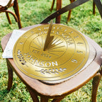 Custom metal sundial with names, year, and laurel design — unique anniversary gift idea.
