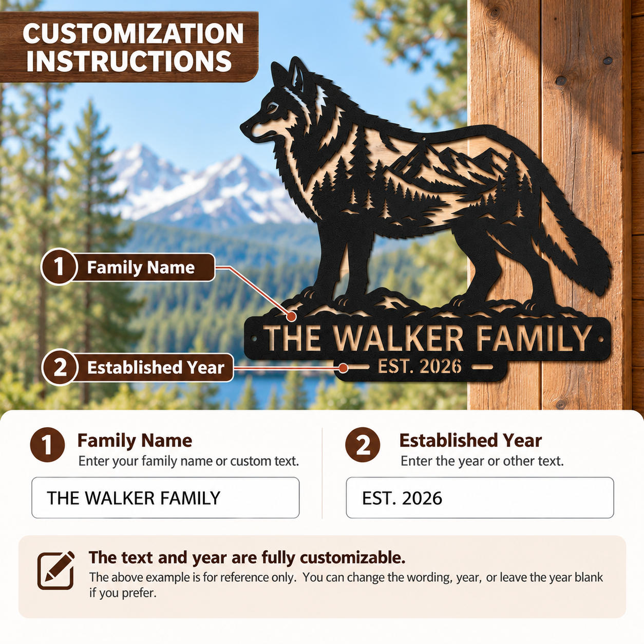 Custom Wolf Mountain Landscape Metal Sign Secondary image