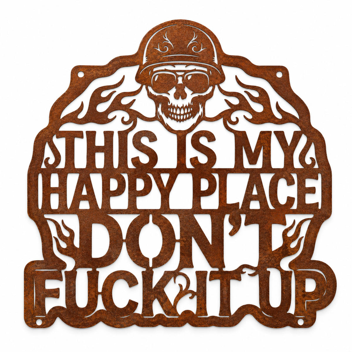 Custom rusted corten steel biker skull metal sign with personalized text, motorcycle garage wall decor Main image