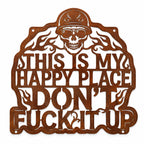 Custom rusted corten steel biker skull metal sign with personalized text, motorcycle garage wall decor