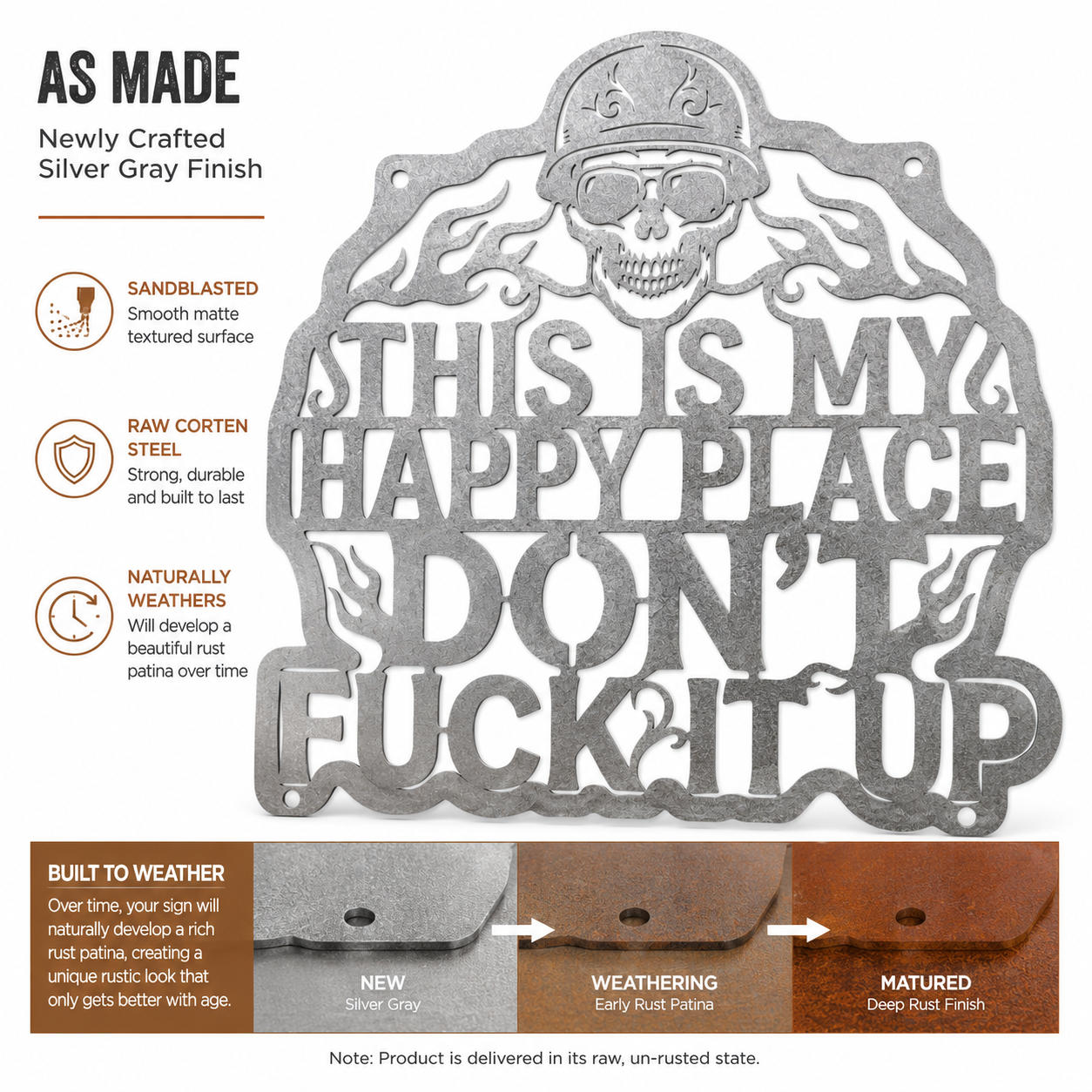 Corten Steel Badass Skull Sign Secondary image