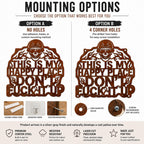 Personalized corten steel biker sign customization guide showing size options and custom text instructions