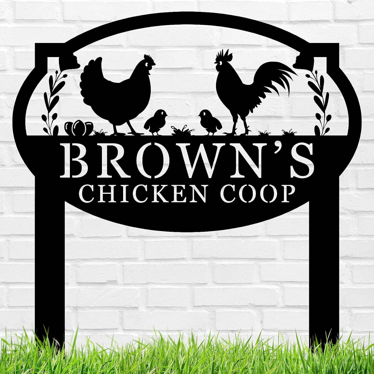Personalized Rooster Family Garden Sign Main image