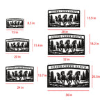 Custom running horses metal sign with pine trees and personalized ranch name for outdoor wall dec