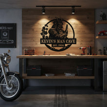 Personalized samurai man cave metal sign with custom name and EST year, laser cut steel wall art for garage or home bar decor