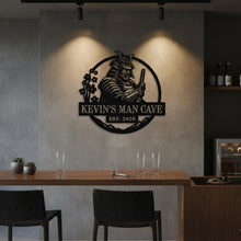 Personalized samurai man cave metal sign with custom name and EST year, laser cut steel wall art for garage or home bar decor