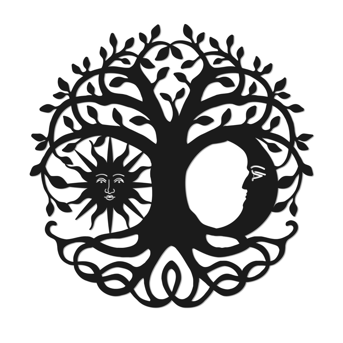 sun moon tree metal sign tree of life circular steel wall decor sun and moon metal wall art laser cut outdoor metal tree sign Main image