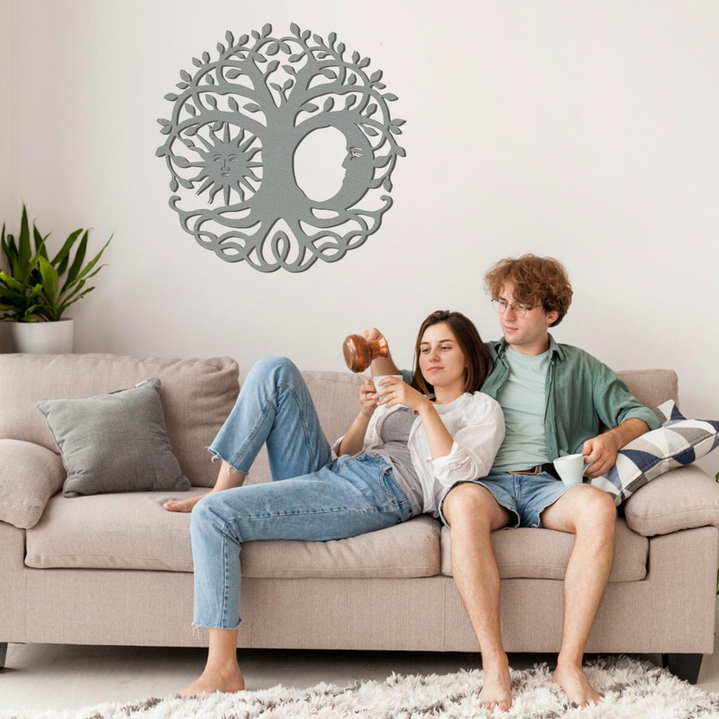 sun moon tree metal sign tree of life circular steel wall decor sun and moon metal wall art laser cut outdoor metal tree sign