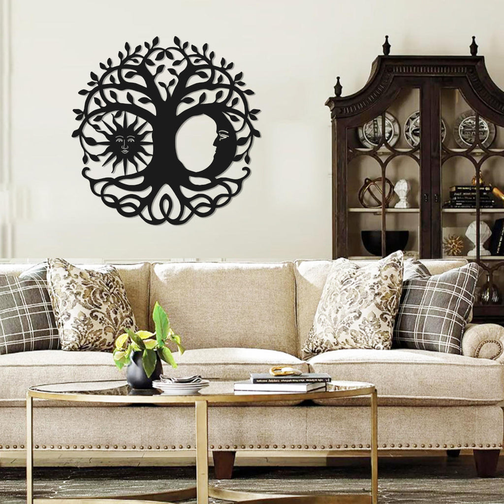 sun moon tree metal sign tree of life circular steel wall decor sun and moon metal wall art laser cut outdoor metal tree sign