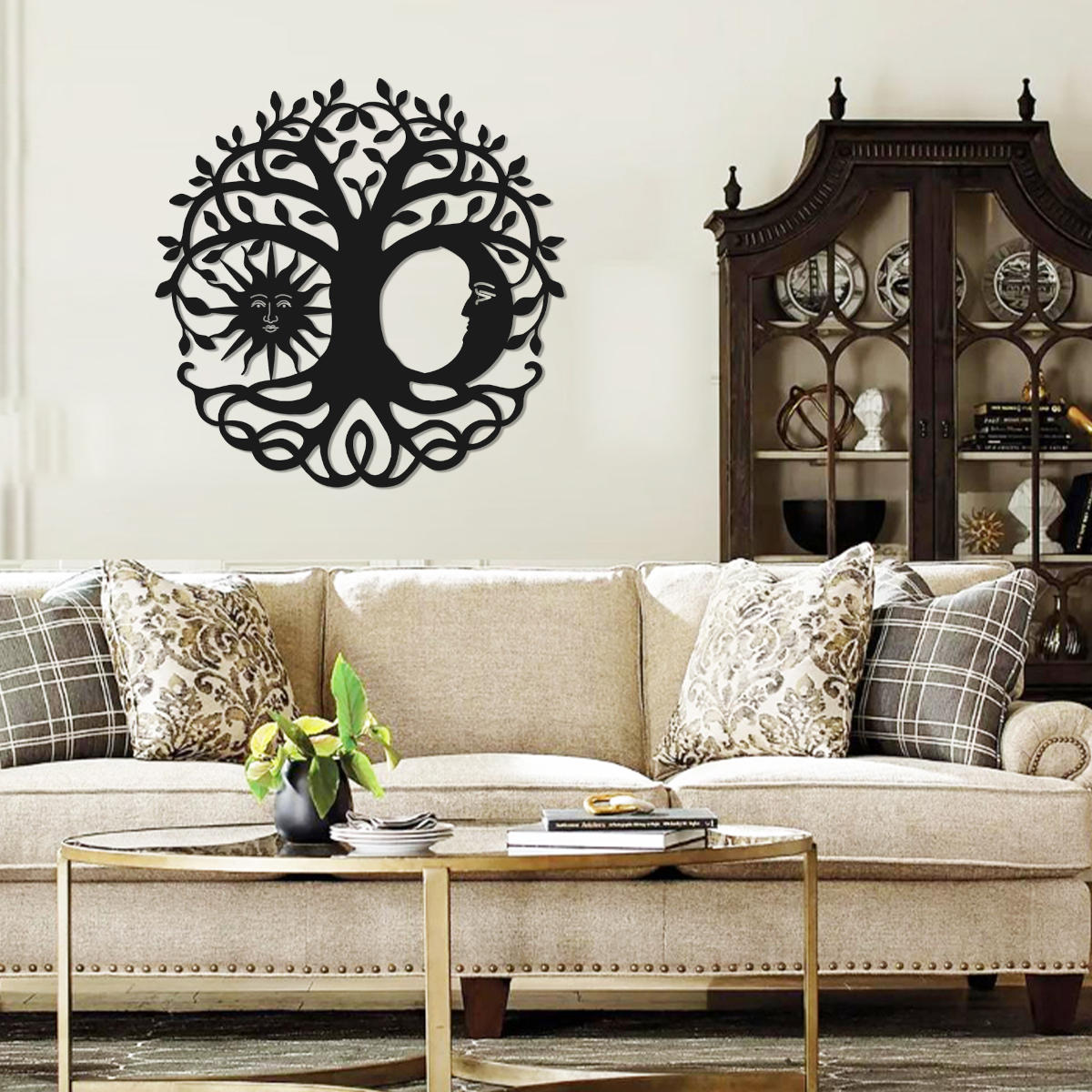 sun moon tree metal sign tree of life circular steel wall decor sun and moon metal wall art laser cut outdoor metal tree sign