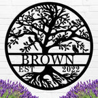 Custom metal family tree sign with birds, personalized with name and date