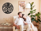 Custom metal family tree sign with birds, personalized with name and date
