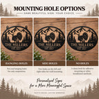 Personalized turkey metal sign mounting options showing hanging holes, side holes and no-hole styles.