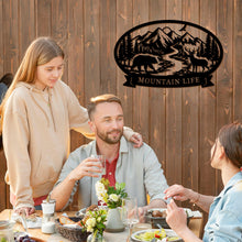 Wildlife mountain custom metal sign with bear deer river forest and personalized text banner for rustic cabin or lodge wall decor