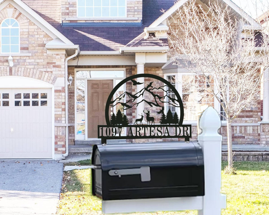 Custom Stainless Steel Mountain Deer Mailbox Sign