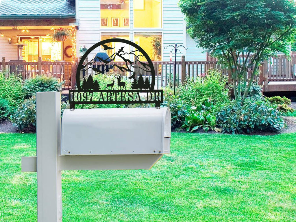Custom Stainless Steel Mountain Deer Mailbox Sign