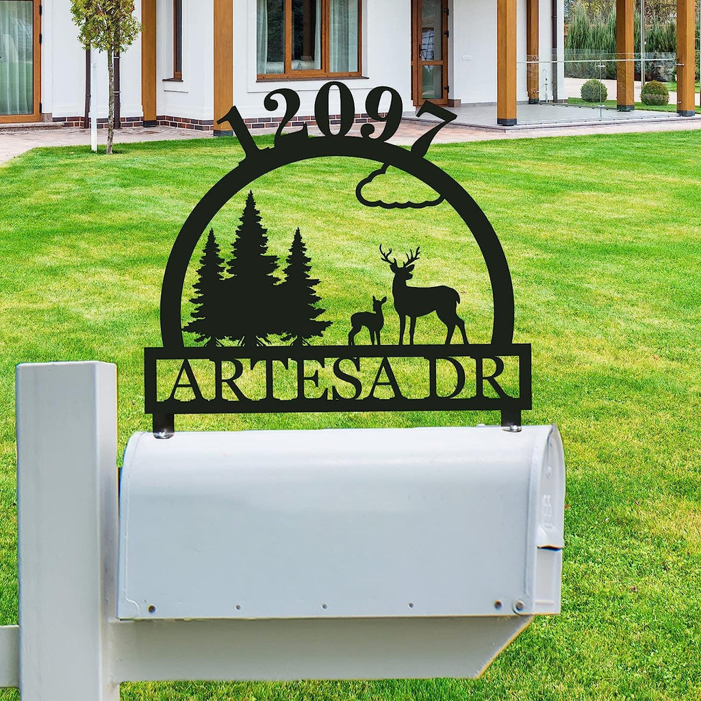 Rustic Deer Mail Box Deer & Forest Mailbox Topper - Custom Address Sign – ENFODREAM